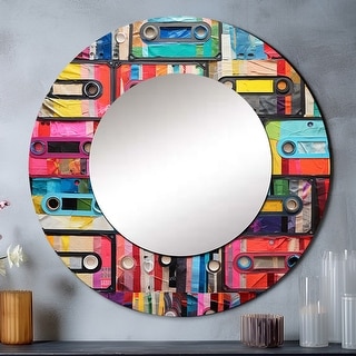 Designart "Cassette Tapes Tape Mosaic I" Music Large Round Mirror ...